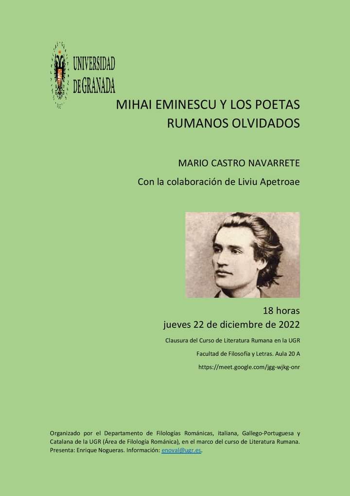 Cartel del curso "Mihai Eminescu y los poetas rumanos olvidados"